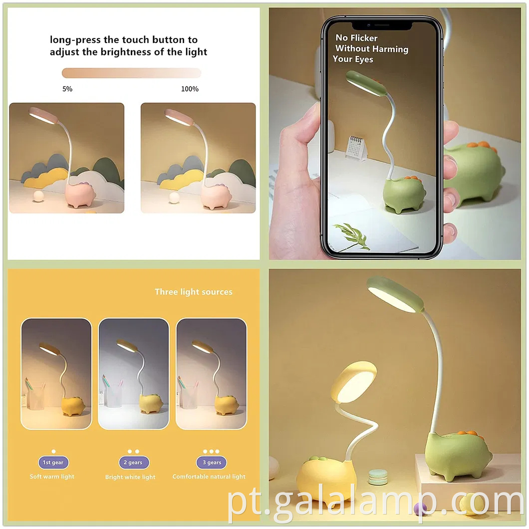 Adorável lâmpada de mesa de dinossauros com recurso de carregamento USB